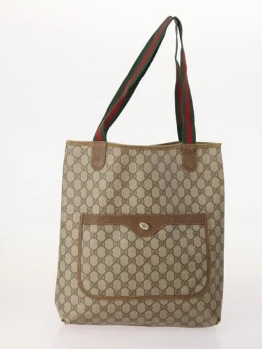 GUCCI GG Supreme Web Sherry Line Tote Bag PVC 4 Set Beige Brown Auth 178835 - Picture 2 of 15